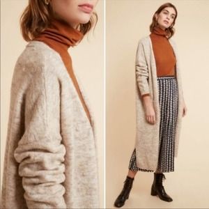 FRNCH Tan Brown Textured Longline Duster Cardigan Sweater Size Medium/Large